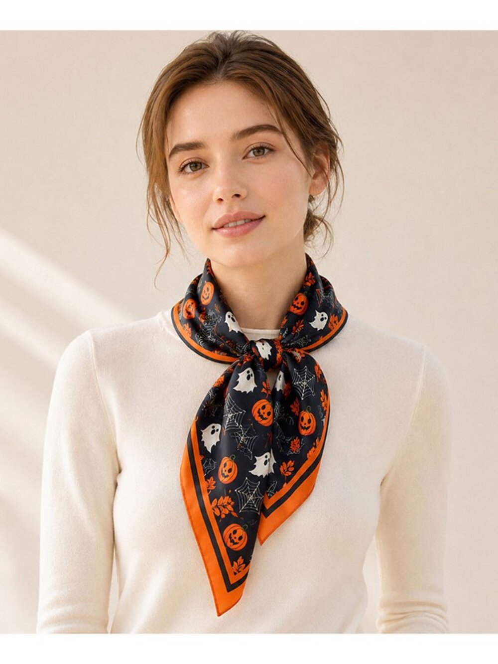 Tigerstars Halloween Ghost Pumpkin Spider Web Pattern Square Scarf